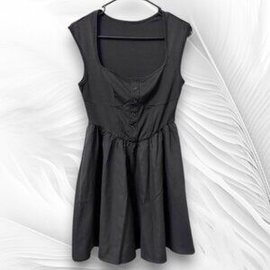 Black Sleeveless Fit And Flare Button Front Dress